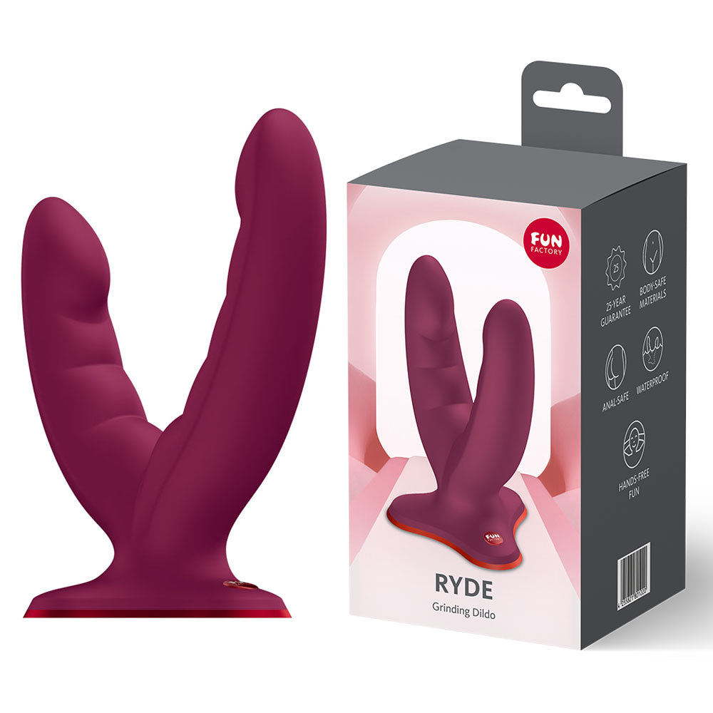 Fun Factory RYDE Wine  - Wine  Grinding Dildo displayed with packaging for intimate essentials.