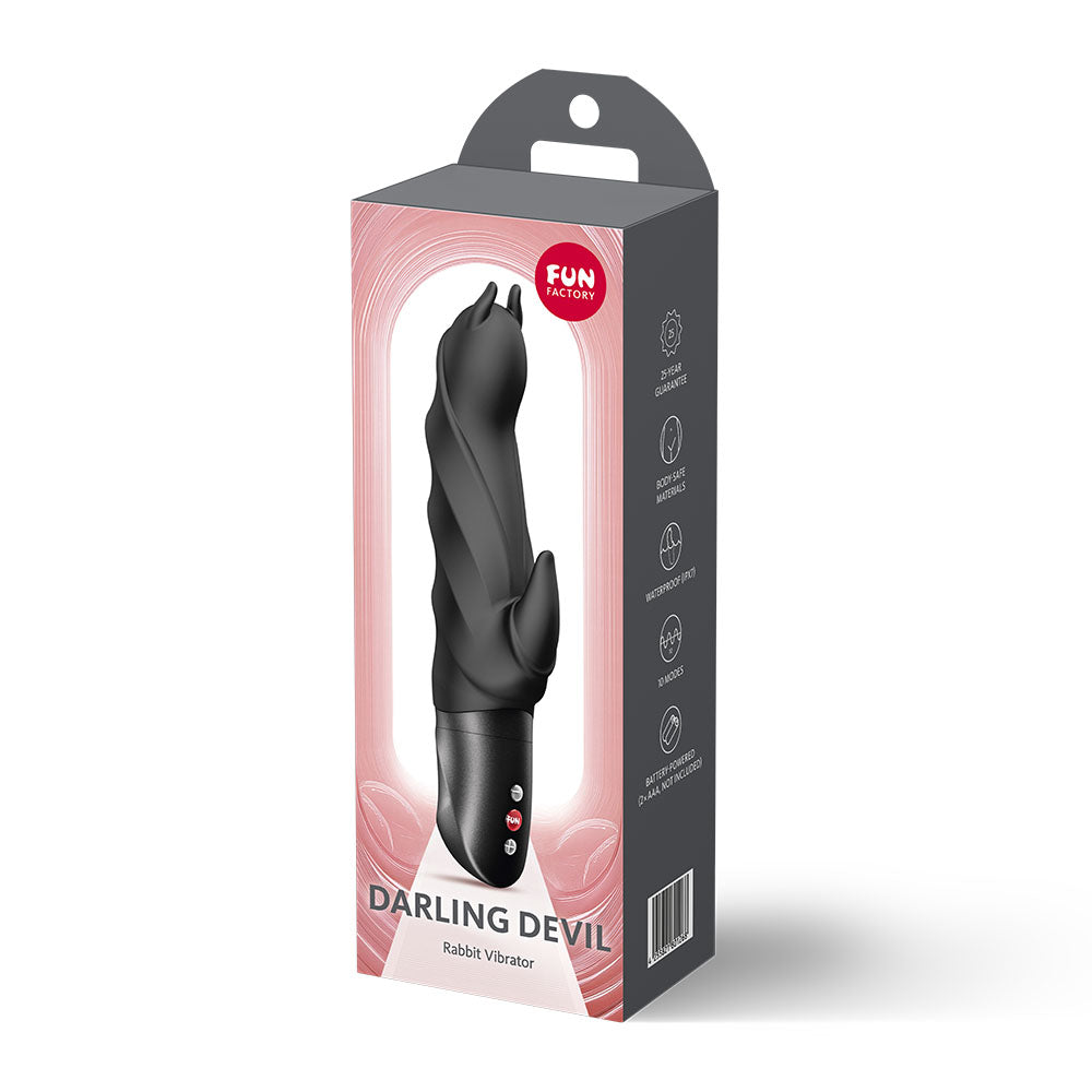 Fun Factory DARLING DEVIL - 20 cm Vibrator in packaging, designed for dual G-spot and clitoral stimulation.