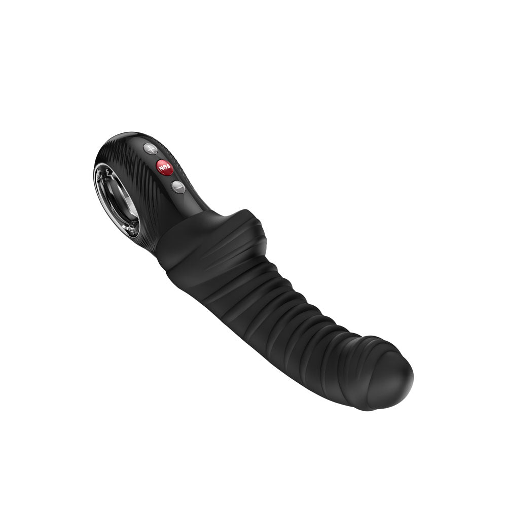 Fun Factory TIGER - 22.4 cm USB-C Rechargeable Vibrator with ribbed texture and curved tip for intense pleasure.