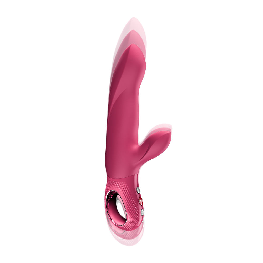 Fun Factory BI STRONIC ARC Raspberry - Raspberry 21.6 cm USB-C Rechargeable Thrusting Vibrator side view with ergonomic design.