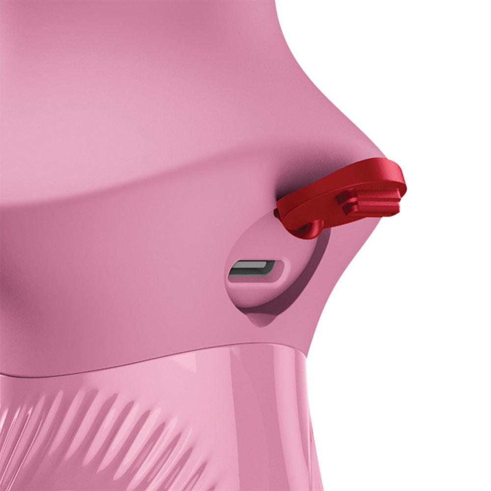 Fun Factory BI STRONIC CRAVE Rose - Rose USB-C Rechargeable Thrusting Vibrator close-up showing USB-C charging port.