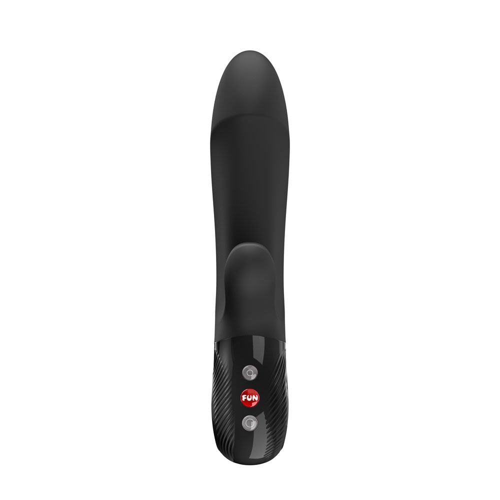 Fun Factory BI STRONIC EMBRACE - USB-C Rechargeable Thrusting Vibrator showing sleek black design and control buttons.