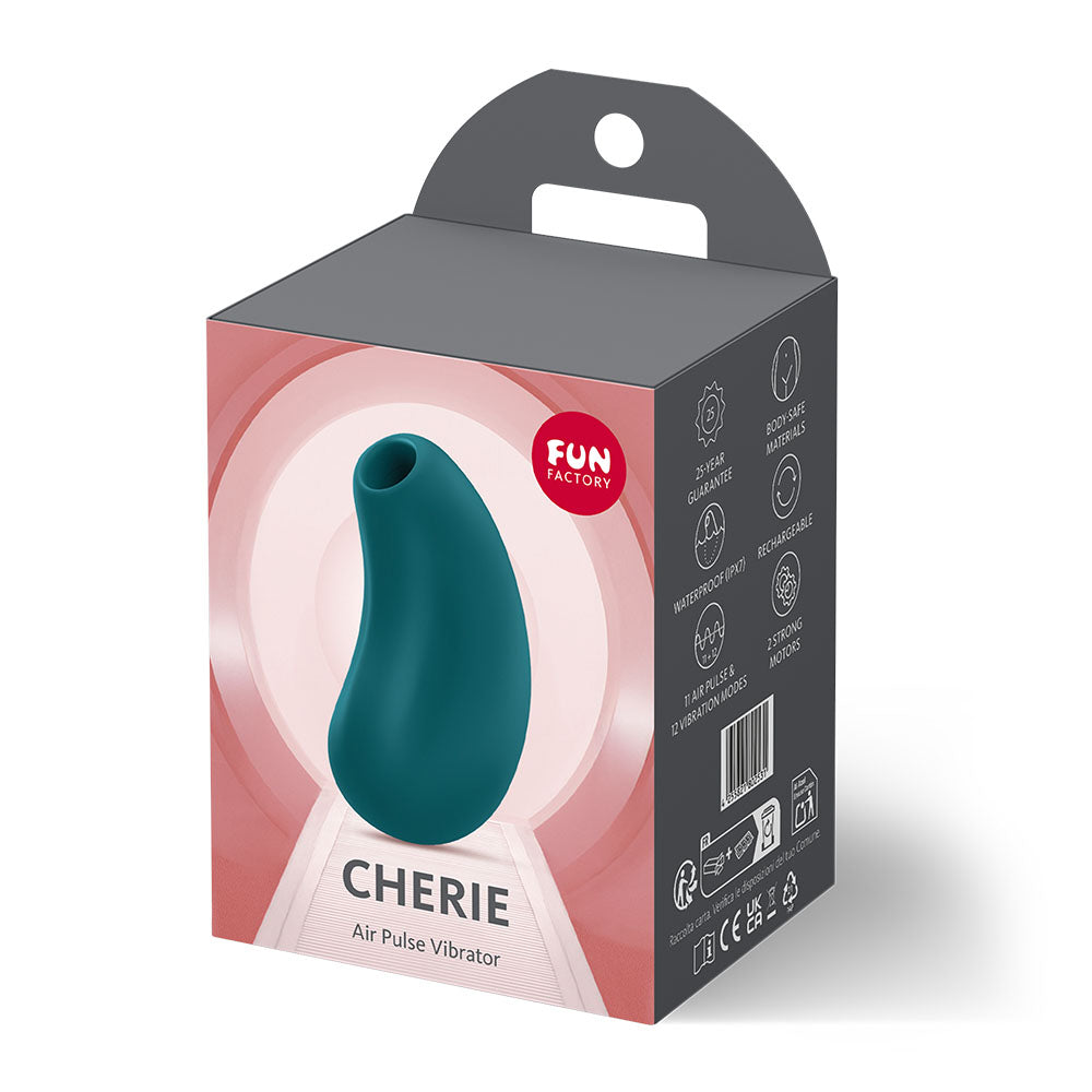 Fun Factory CHERIE Bottle - Bottle USB Rechargeable Air Pulse Stimulator packaging with modern design.