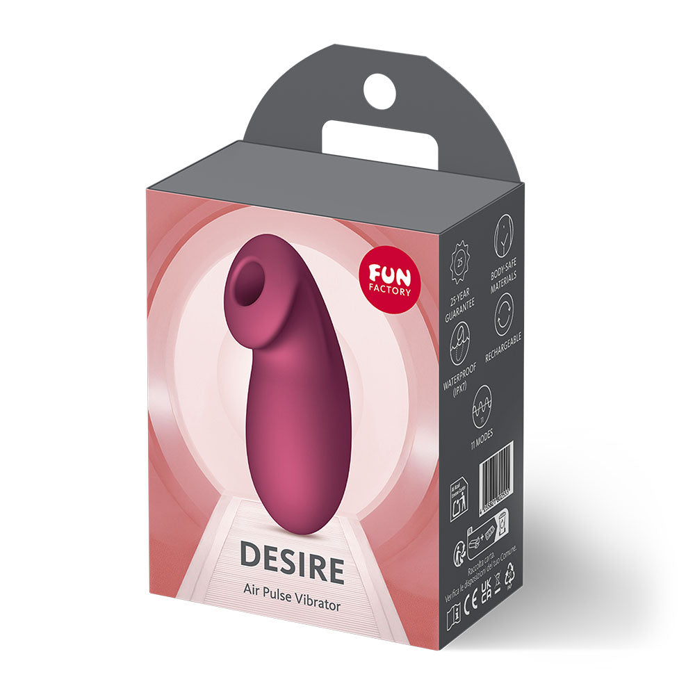Fun Factory DESIRE Wine  - Wine  USB Rechargeable Air Pulse Stimulator packaging with sleek design.