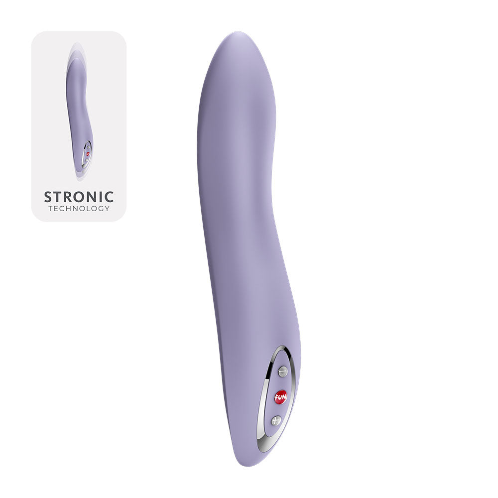 Fun Factory STRONIC FLOW Light Violet - Light Violet 21.6 cm USB Rechargeable Thrusting Vibrator on display.