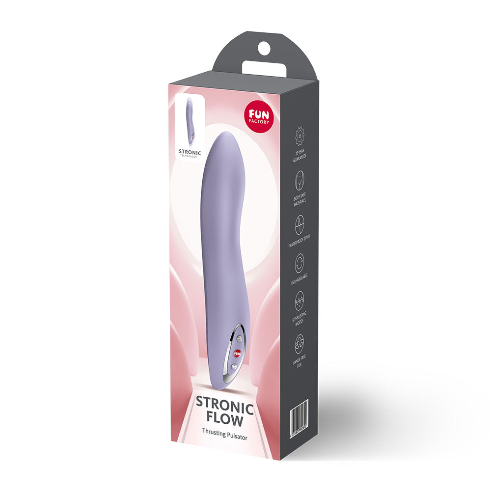 Fun Factory STRONIC FLOW Light Violet - Light Violet 21.6 cm USB Rechargeable Thrusting Vibrator packaging image