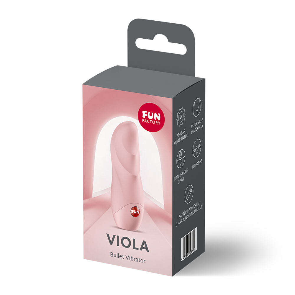 Fun Factory VIOLA Soft - Soft Vibrating Bullet packaging showcasing its sleek and travel-friendly design.