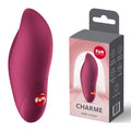 Fun Factory CHARME Wine - Wine USB-C Rechargeable Stimulator, ergonomic bullet vibrator in magenta with packaging.