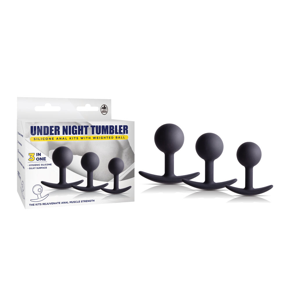 Under Night Tumbler - Butt Plugs with Weighted Balls - Set of 3 Sizes featuring silicone surface for intimate essentials.