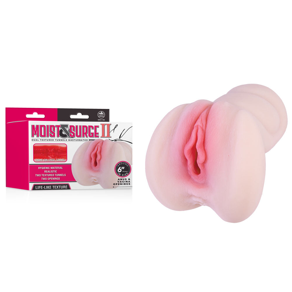 Moist & Surge II - Dual Layer Vagina Stroker with two tight textured tunnels and life-like design for intimate pleasure.