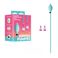 Nippies Pumpies - Teal - Teal Nipple Pump with packaging showcasing silicone nipple suckers and hand pump.