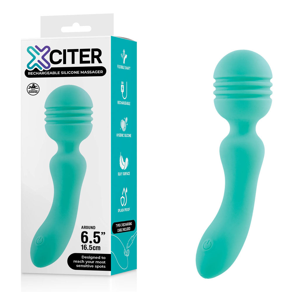 Xciter - Teal - Teal 16.5 cm USB Rechargeable Massage Wand with smooth silicone finish for intimate essentials.