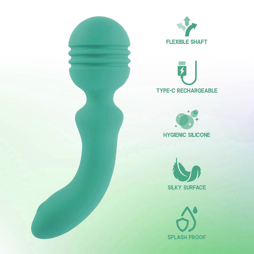 Xciter - Teal - Teal 16.5 cm USB Rechargeable Massage Wand featuring flexible shaft and silky silicone surface.