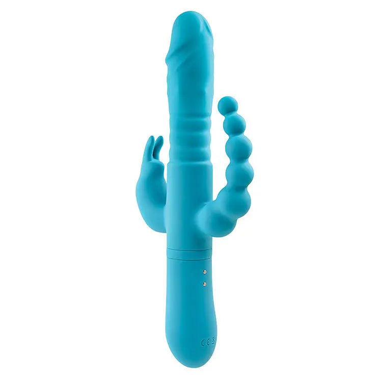 Adam & Eve THRUSTING TRIPLE JOY RABBIT - Teal 25.4 cm USB Rechargeable Rabbit Vibrator with Anal Probe Adam & Eve Discreet Intimate Essentials.