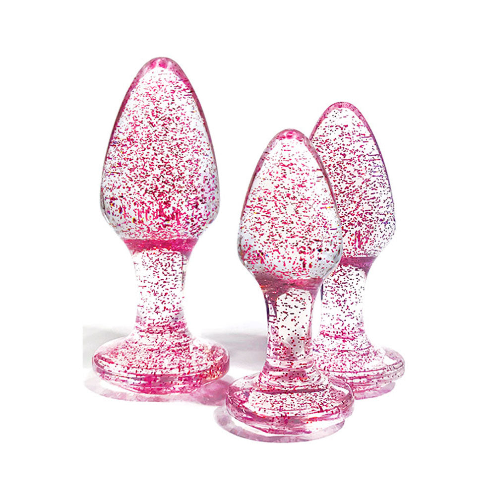 Adam & Eve Glitter Gem 3-Piece Butt Plug Set -  - Glitter  Butt Plugs - Set of 3 Sizes