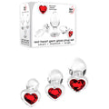 Adam & Eve RED HEART GEM GLASS PLUG SET -  Glass Butt Plugs - Set of 3 Sizes with heart-shaped bases.