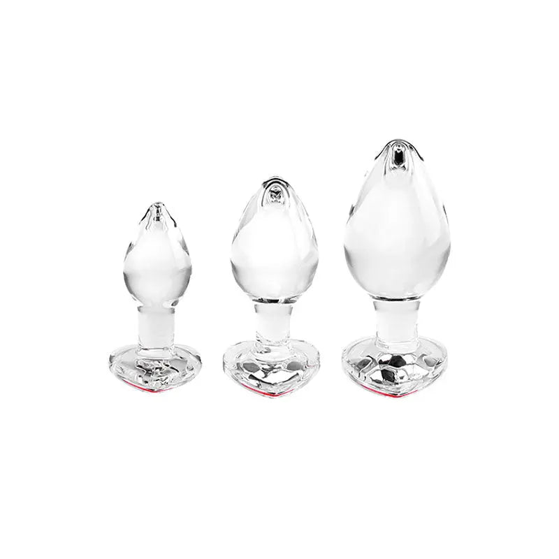 Adam & Eve RED HEART GEM GLASS PLUG SET -  Glass Butt Plugs - Set of 3 Sizes Adam & Eve Discreet Intimate Essentials.