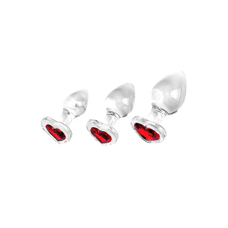 Adam & Eve RED HEART GEM GLASS PLUG SET -  Glass Butt Plugs - Set of 3 Sizes Adam & Eve Discreet Intimate Essentials.