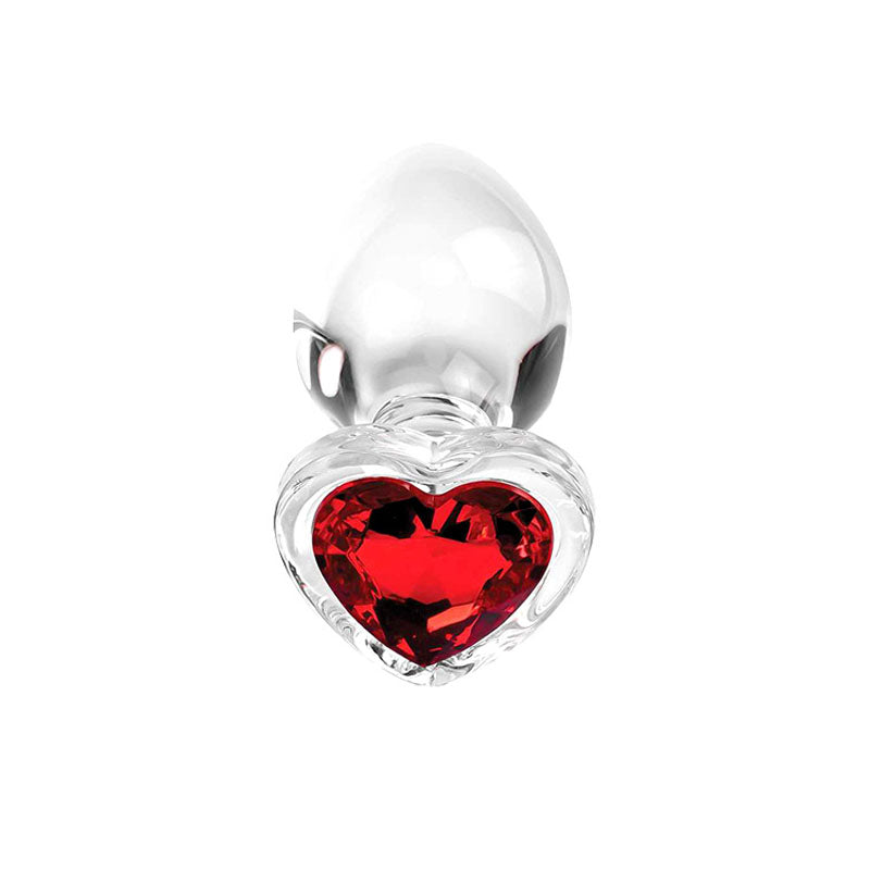 Adam & Eve RED HEART GEM GLASS PLUG SET -  Glass Butt Plugs - Set of 3 Sizes - Heart-shaped glass plug with red gem
