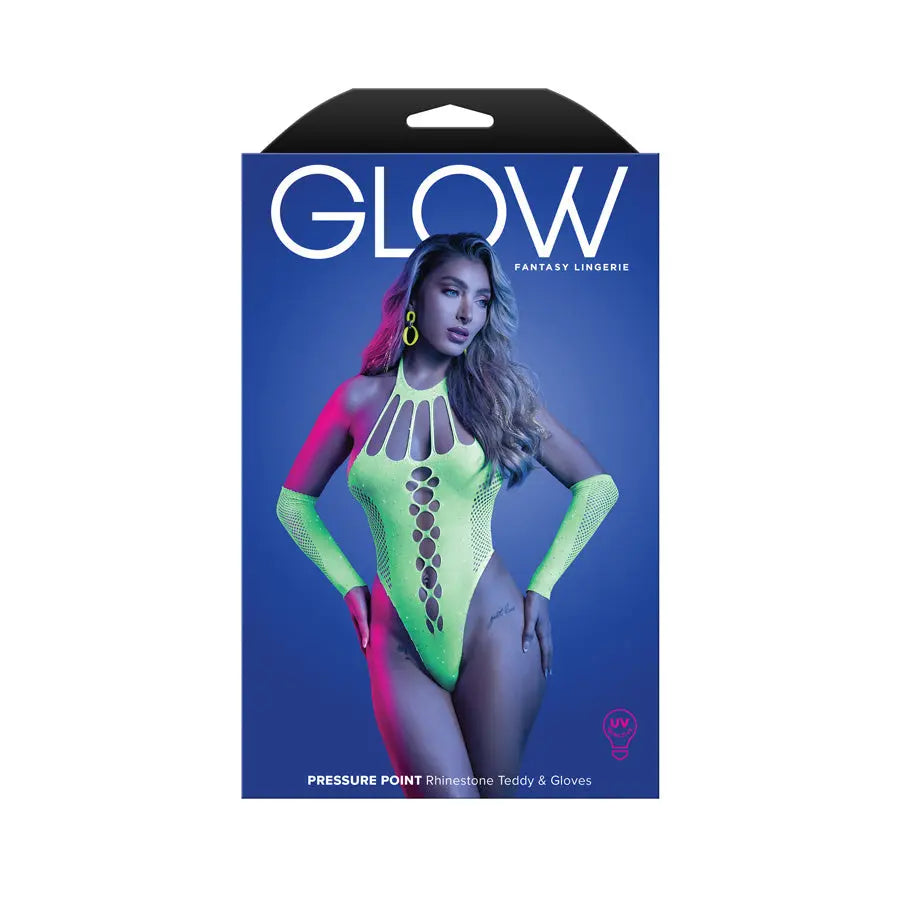 GLOW Pressure Point Teddy - OS - Glow In Dark  - One Size Fantasy Lingerie Discreet Intimate Essentials.