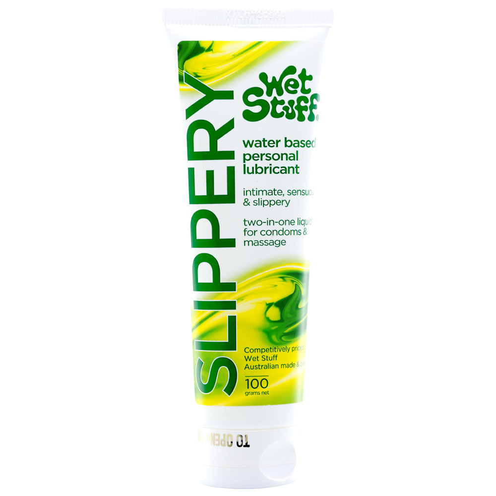 Wet Stuff Slippery - 100g Tube - Water Based Lubricant - 100 gram Tube in a tube packaging for sensual pleasure and massage.