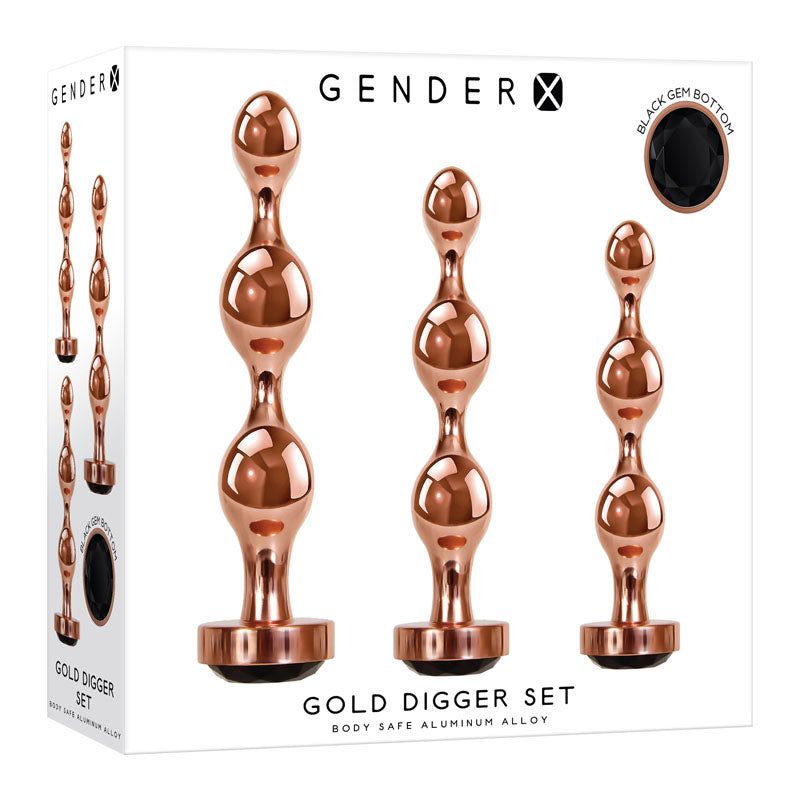 Gender X GOLD DIGGER SET -  Metallic Butt Plugs - Set of 3 Sizes - Sleek metal design for intimate essentials.