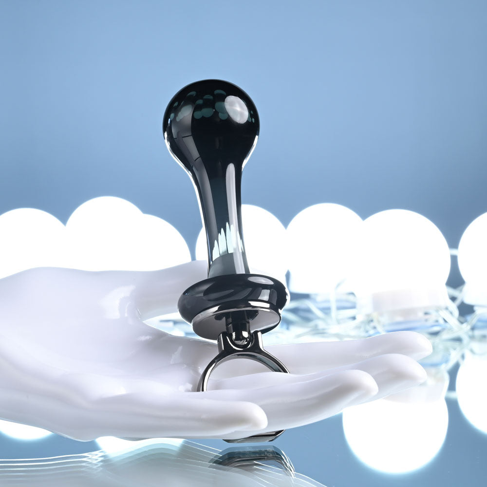 Gender X BLOW POP -  12.8 cm Glass Plug with Ring Pull displayed in hand with bright background.