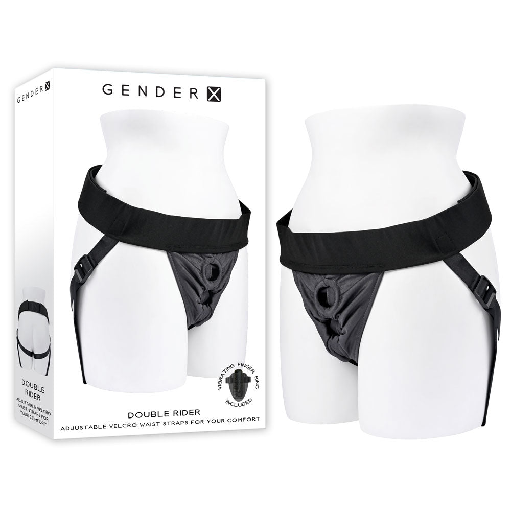 Gender X DOUBLE RIDER -  Adjustable Strap-On Harness (No Probe Included) displayed on a mannequin, showcasing adjustable straps.
