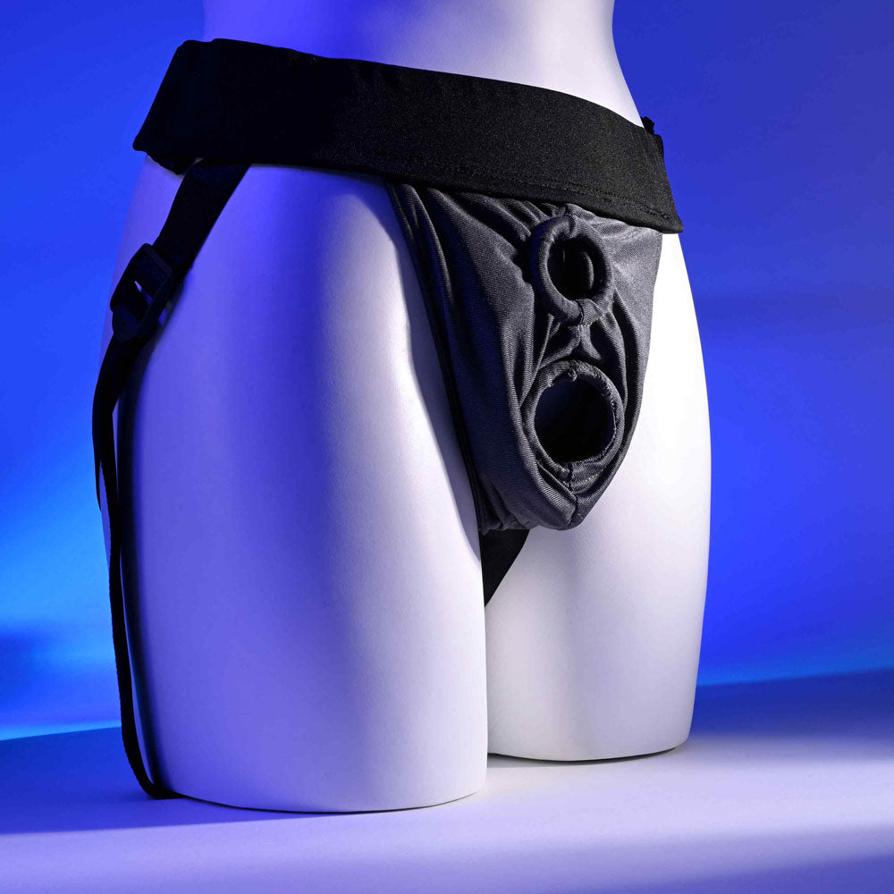 Gender X DOUBLE RIDER -  Adjustable Strap-On Harness (No Probe Included) on a mannequin with adjustable straps.