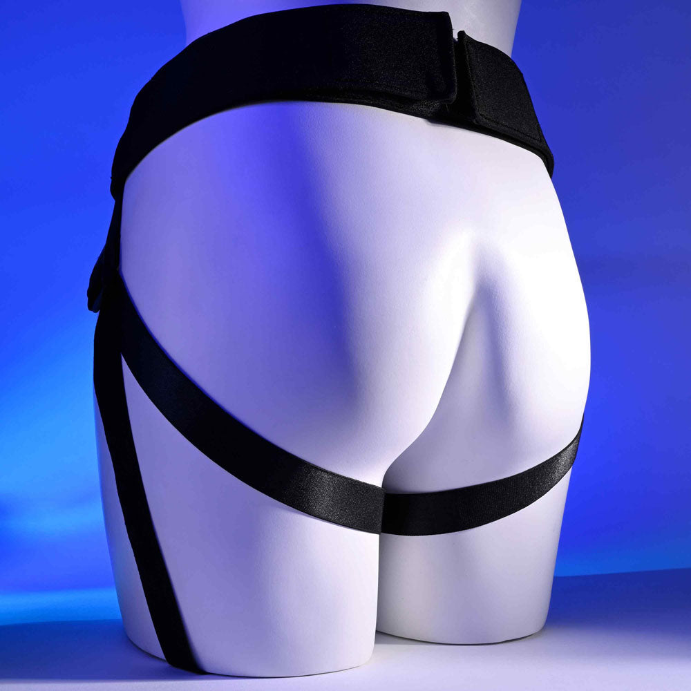 Gender X DOUBLE RIDER -  Adjustable Strap-On Harness (No Probe Included) on mannequin, showcasing adjustable straps.