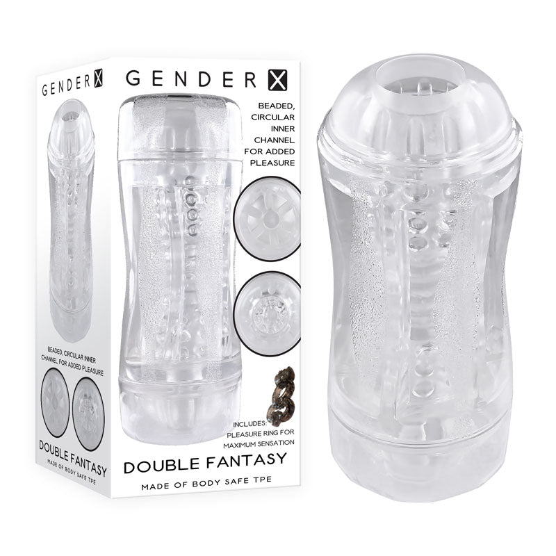 Gender X DOUBLE FANTASY double ended stroker with beaded channel for enhanced pleasure.
