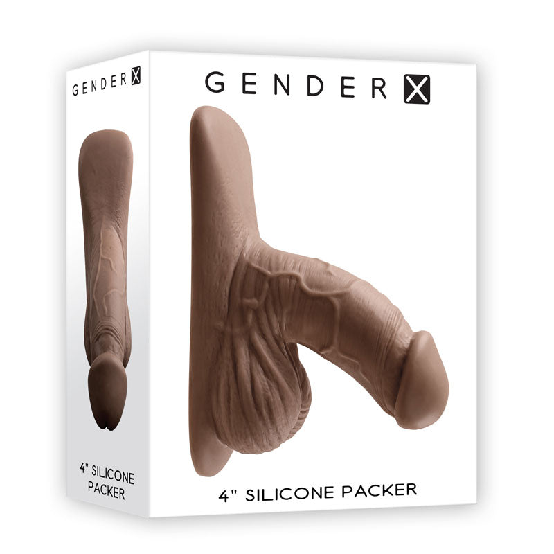Gender X 4'' SILICONE PACKER DARK -  10 cm Packer with realistic details and squishy texture in packaging.