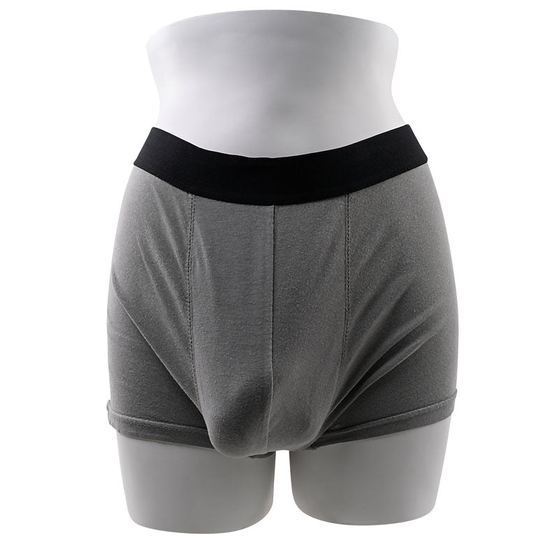 Gender X 4'' SILICONE PACKER DARK - 10 cm Packer inside grey boxer shorts for added comfort and support.