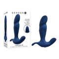 Gender X TRUE  -  13.5 cm USB Rechargeable Thrusting Prostate Massager in textured blue silicone with 10 speeds.