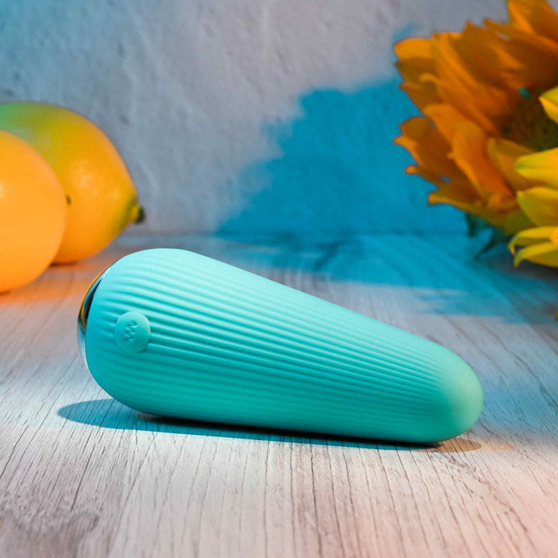 Gender X O-CONE - 10.8 cm (4.25'') USB Rechargeable Bullet in turquoise, showcasing its fluted texture and sleek design.