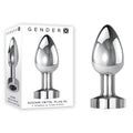 Gender X ROCKIN METAL PLUG XL - 10.5 cm USB Rechargeable Vibrating XL Butt Plug with packaging showing 7 speeds & functions.