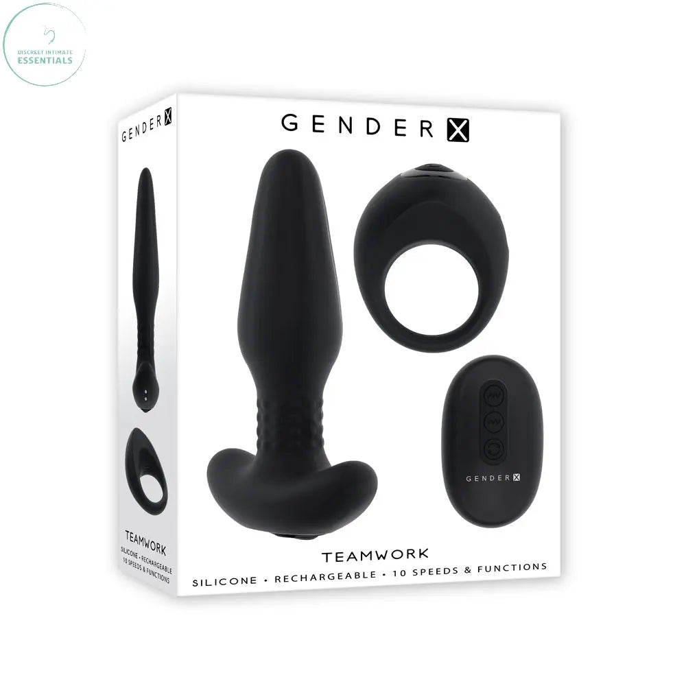 Affordable quality Gender X TEAMWORK -  USB Rechargeable Rimming Butt Plug & Vibrating Cock Ring  from Gender X by Discreet Intimate Essentials with Discreet Delivery 
