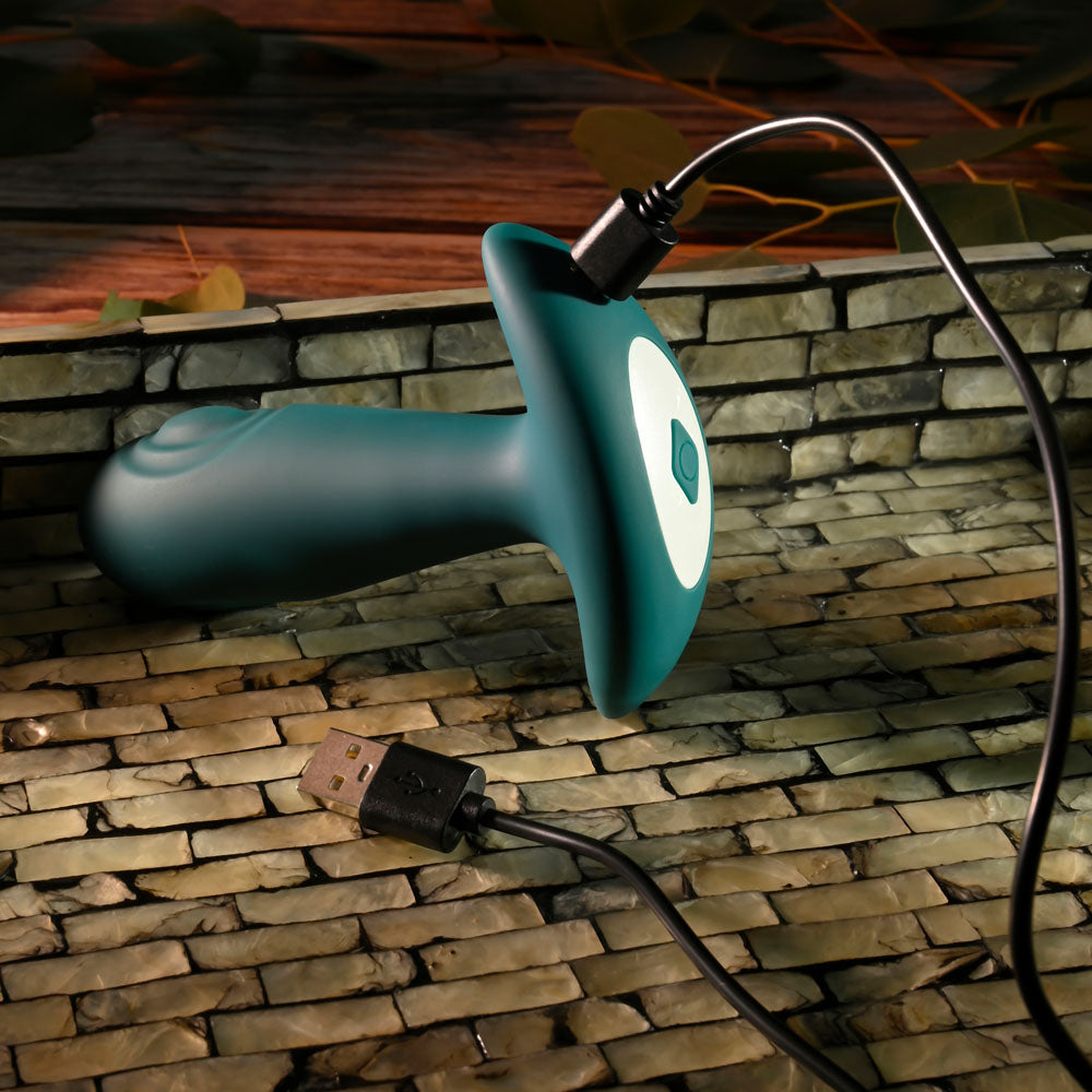 Gender X TUNNEL TAPPER - Grey 12.1 cm USB Rechargeable Tapping Anal Plug with Wireless Remote on a stone surface.