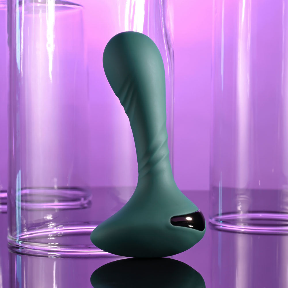 Gender X GOES ANYWHERE -  12.4 cm USB Rechargeable Vibrator in teal color with ergonomic design.