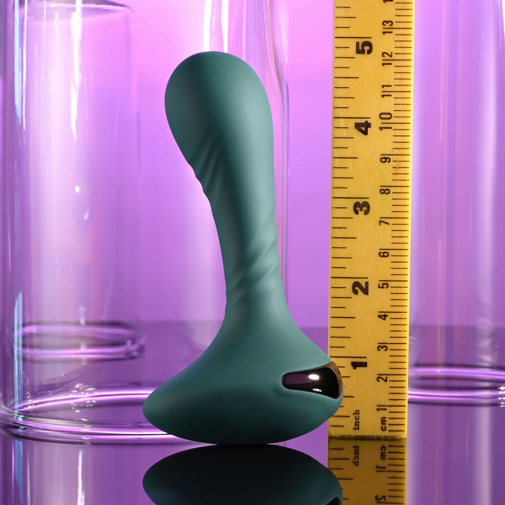 Gender X GOES ANYWHERE - 12.4 cm USB Rechargeable Vibrator displayed next to a ruler for size reference.