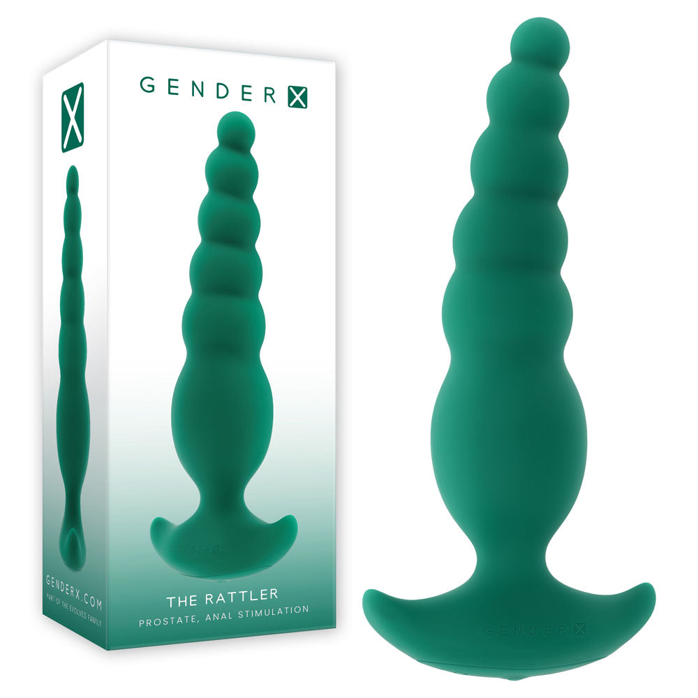 Gender X THE RATTLER 17 cm USB rechargeable vibrating anal plug for prostate and anal stimulation.