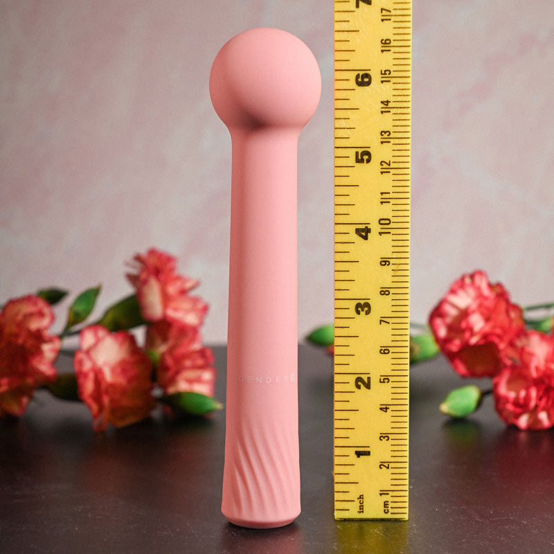 Gender X FLEXI WAND - 16.6 cm USB Rechargeable Vibrator next to a ruler, showcasing its size and unique design.