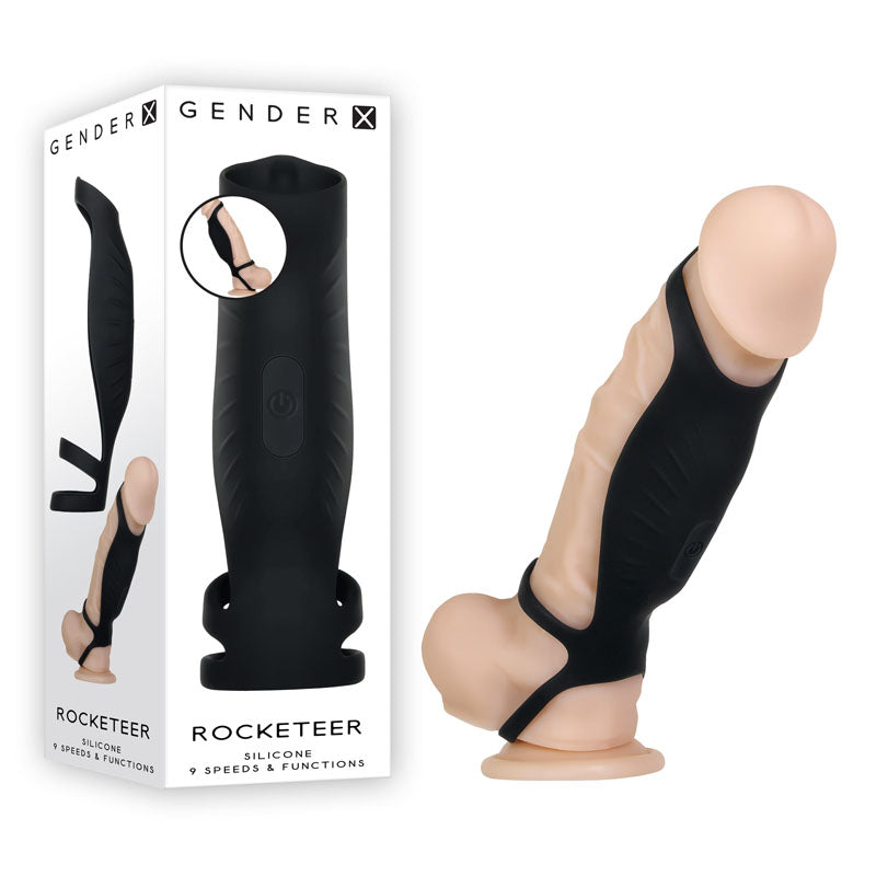Gender X ROCKETEER - USB Rechargeable Vibrating Penis Sleeve with 9 speeds and functions for enhanced pleasure.