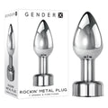Gender X ROCKIN' METAL PLUG - Metallic 9.3 cm USB Rechargeable Butt Plug with sleek design and packaging.