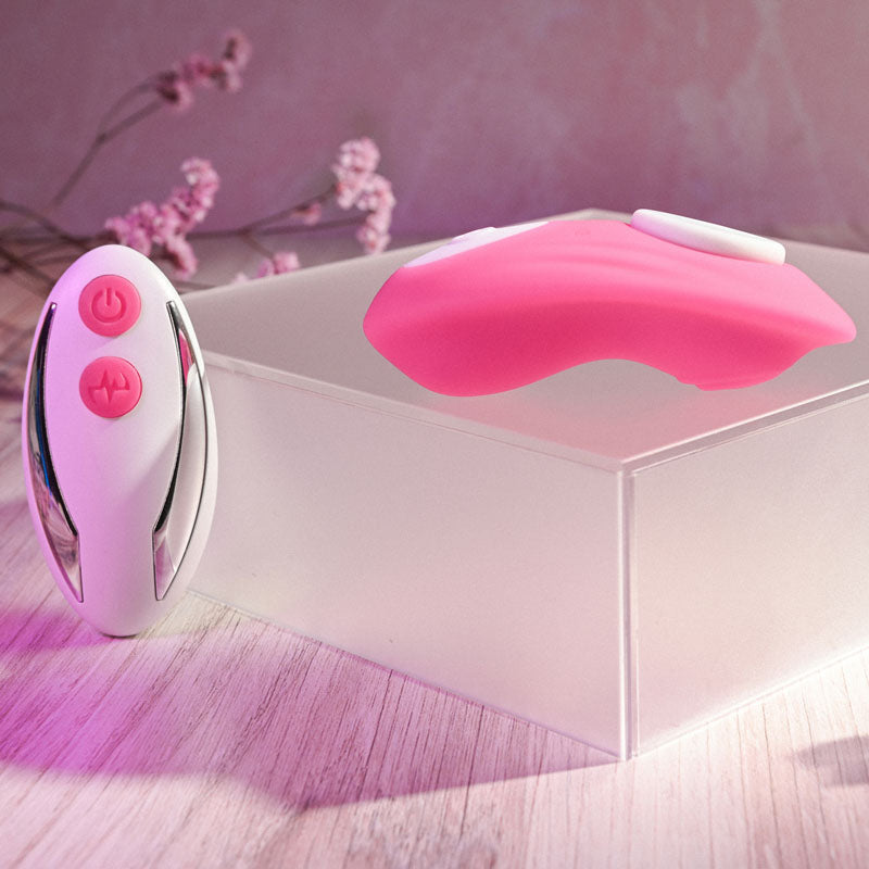 Gender X UNDER THE RADAR -  USB Rechargeable Panty Vibe and remote control on display.