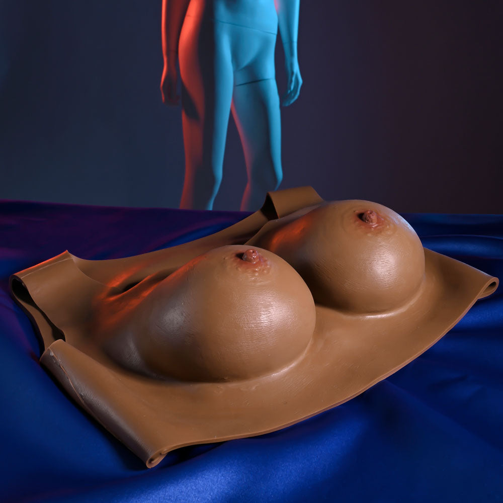 Gender X UNDERGARMENTS - PLATE C-CUP - Dark -  Wearable Breasts - C-Cup Size displayed on satin fabric.