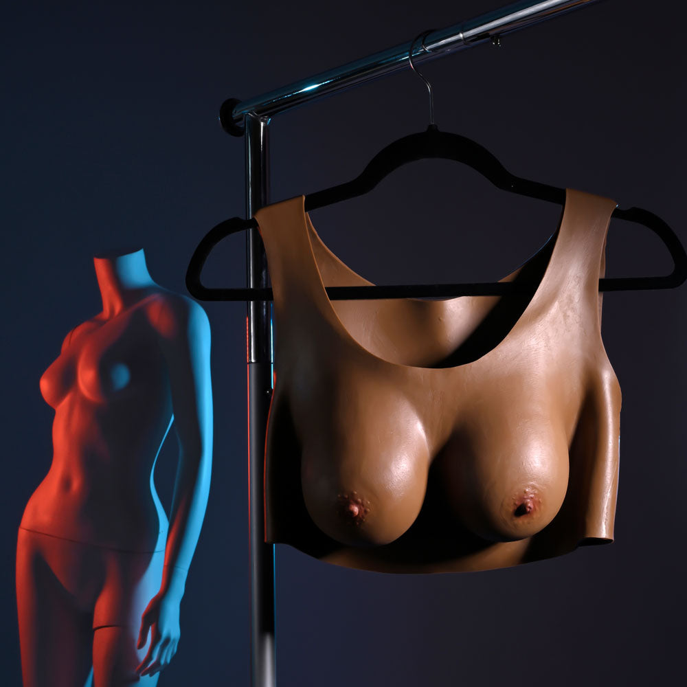Gender X UNDERGARMENTS - PLATE C-CUP - Dark -  Wearable Breasts - C-Cup Size on display with a mannequin.