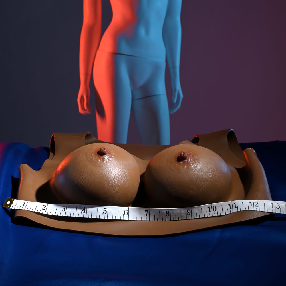 Gender X UNDERGARMENTS - PLATE C-CUP - Dark -  Wearable Breasts - C-Cup Size displayed with measuring tape.