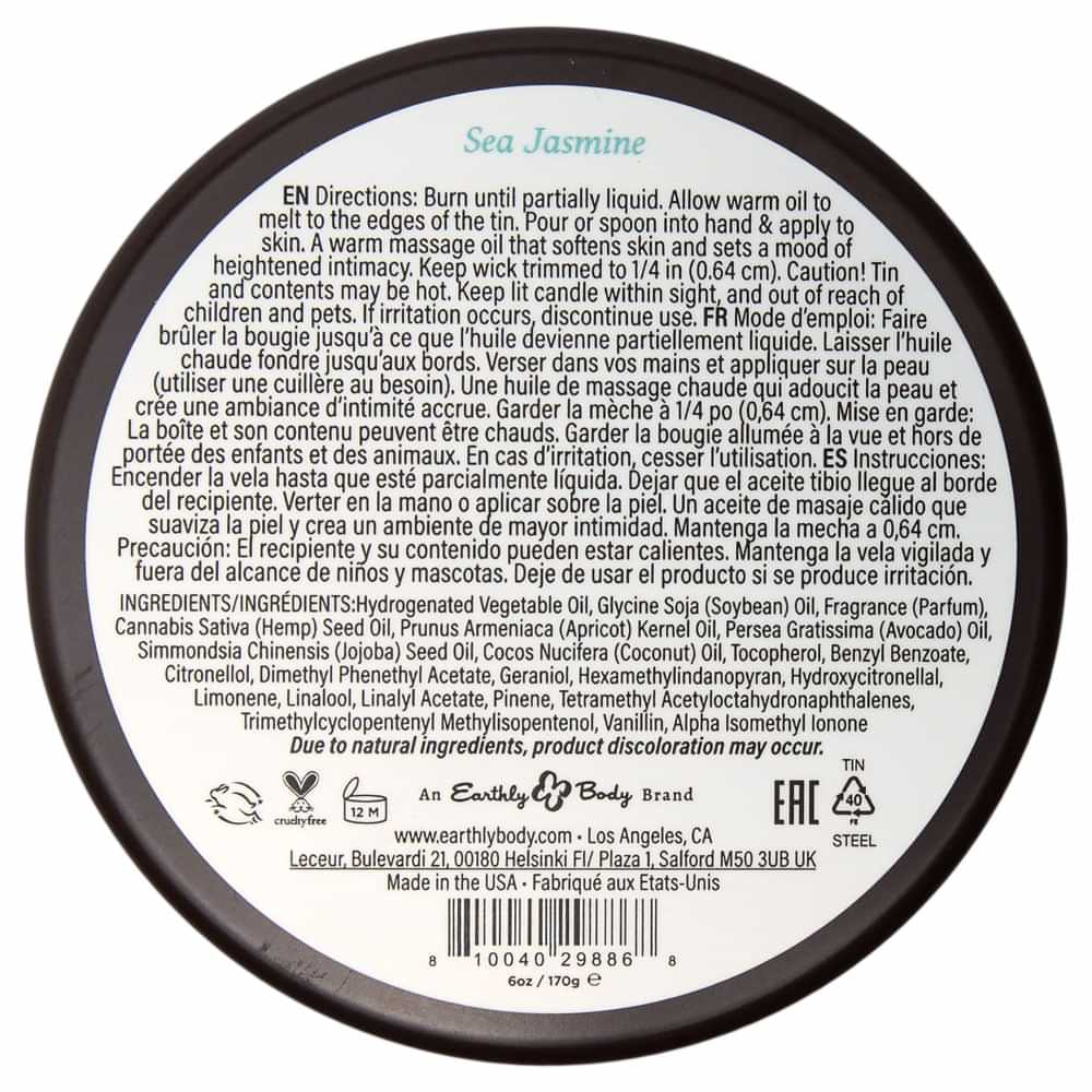 EB Aphrodisiac Massage Candle - Sea Jasmine - Sea Jasmine Scented Massage Candle - 170 g