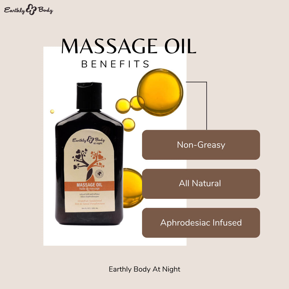 EB Aphrodisiac Massage Oil GRAPEFRUIT SANDALWOOD - 60 ml - Grapefruit Sandalwood Scented Massage Oil - 60 ml Bottle benefits overview.